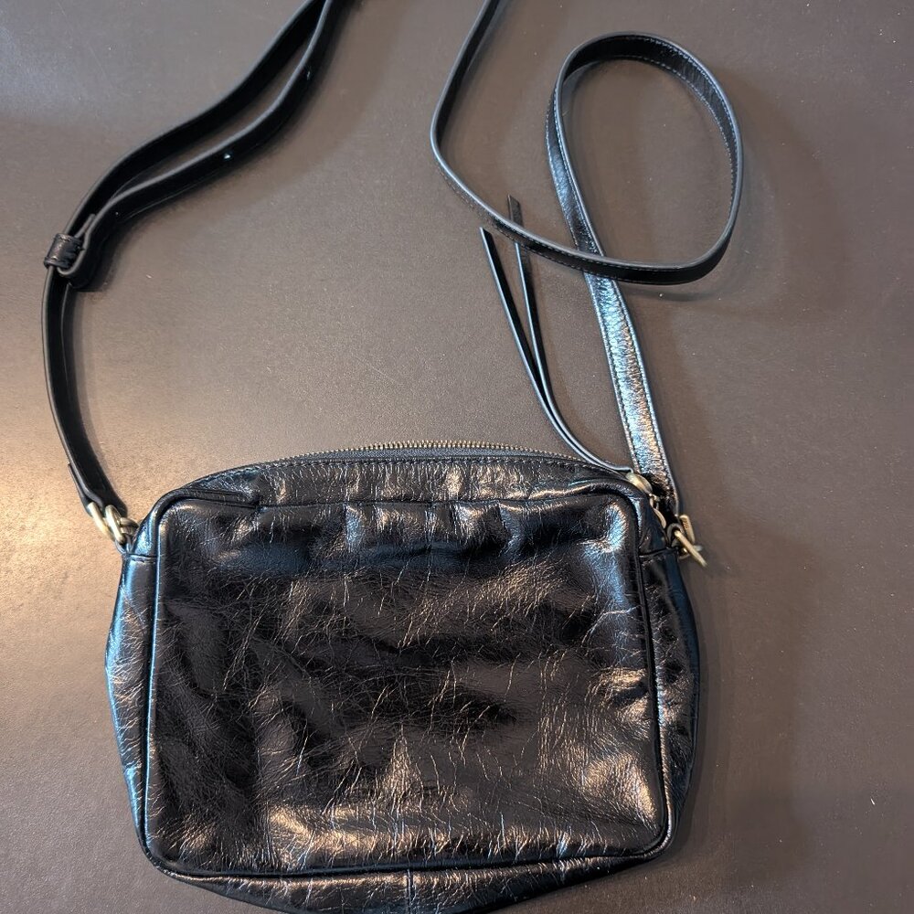 Hobo Shiny Black Crossbody Bag